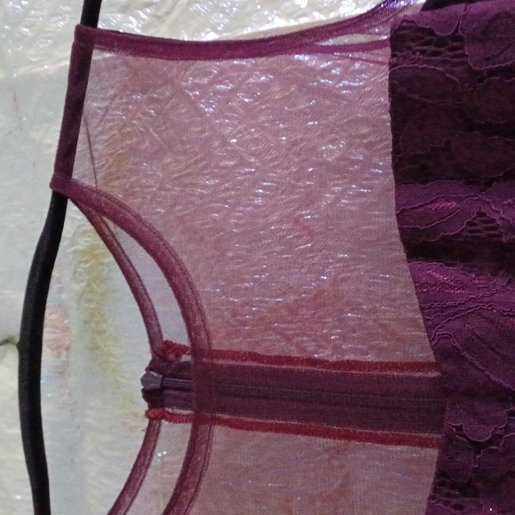 GORGEOUS MAROON WINE SHAPELY SLEEVELESS DRESS SHEER UPPER W/ZIPPER - Picture 4 of 11